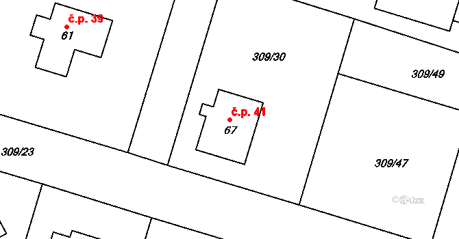 Otín 41 na parcele st. 67 v KÚ Otín u Měřína, Katastrální mapa