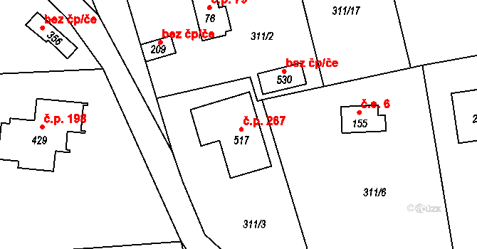 Jíloviště 267 na parcele st. 517 v KÚ Jíloviště, Katastrální mapa