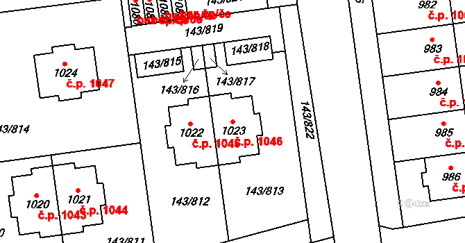 Jesenice 1046 na parcele st. 1023 v KÚ Jesenice u Prahy, Katastrální mapa