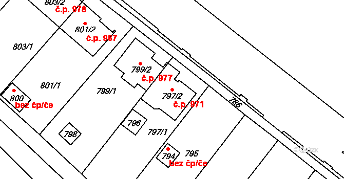 Lužice 971 na parcele st. 797/2 v KÚ Lužice u Hodonína, Katastrální mapa