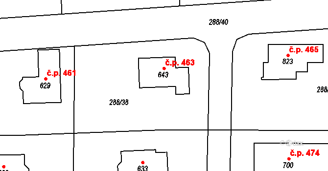 Stará Huť 463 na parcele st. 643 v KÚ Stará Huť, Katastrální mapa