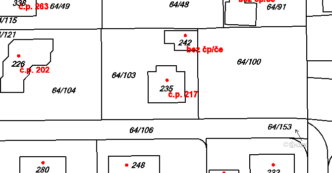 Holubice 217 na parcele st. 235 v KÚ Holubice v Čechách, Katastrální mapa