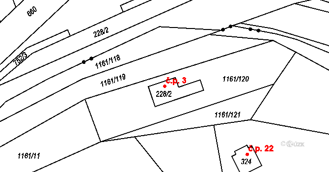 Hillův Mlýn 3, Kytlice na parcele st. 228/2 v KÚ Falknov, Katastrální mapa