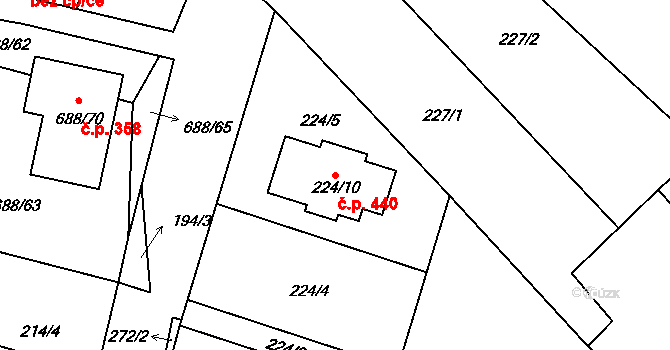 Chotíkov 440 na parcele st. 224/10 v KÚ Chotíkov, Katastrální mapa
