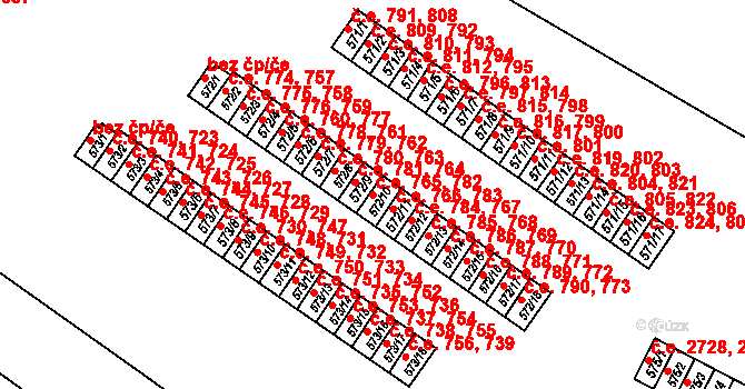 Příluky 765,782, Zlín na parcele st. 572/10 v KÚ Příluky u Zlína, Katastrální mapa