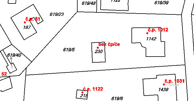 Kamenice 30155037 na parcele st. 230 v KÚ Těptín, Katastrální mapa