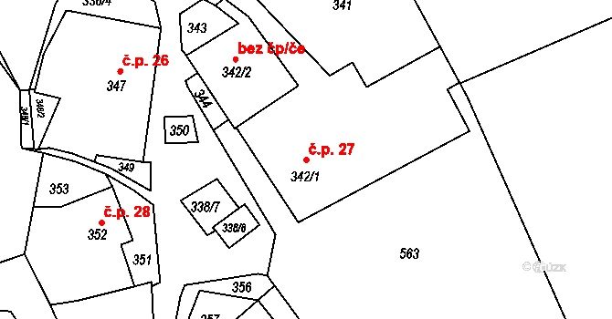 Světnov 27 na parcele st. 342/1 v KÚ Světnov, Katastrální mapa
