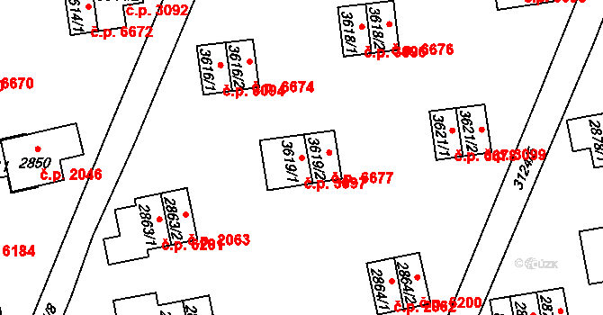 Zlín 3097 na parcele st. 3619/1 v KÚ Zlín, Katastrální mapa