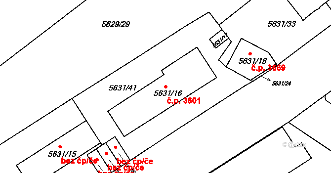 Znojmo 3601 na parcele st. 5631/16 v KÚ Znojmo-město, Katastrální mapa