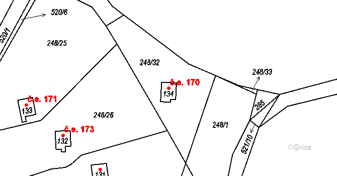 Slatiňany 43706037 na parcele st. 134 v KÚ Trpišov, Katastrální mapa