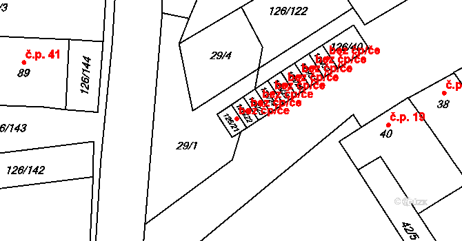 Branišovice 44568037 na parcele st. 126/21 v KÚ Branišovice, Katastrální mapa
