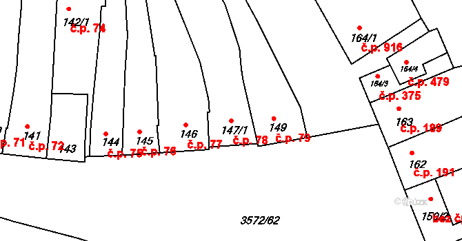 Ostrožské Předměstí 78, Uherský Ostroh na parcele st. 147/1 v KÚ Ostrožské Předměstí, Katastrální mapa