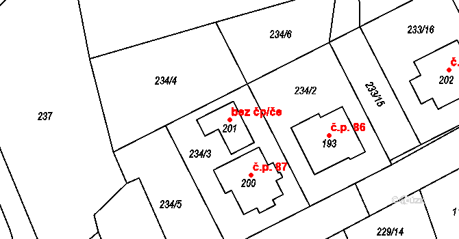 Valašské Klobouky 49510037 na parcele st. 201 v KÚ Smolina, Katastrální mapa