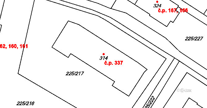 Meziboří 337 na parcele st. 314 v KÚ Meziboří u Litvínova, Katastrální mapa