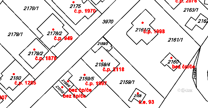 Modřany 2118, Praha na parcele st. 2159/4 v KÚ Modřany, Katastrální mapa