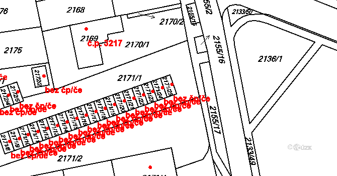 Chomutov 2001 na parcele st. 2171/25 v KÚ Chomutov II, Katastrální mapa