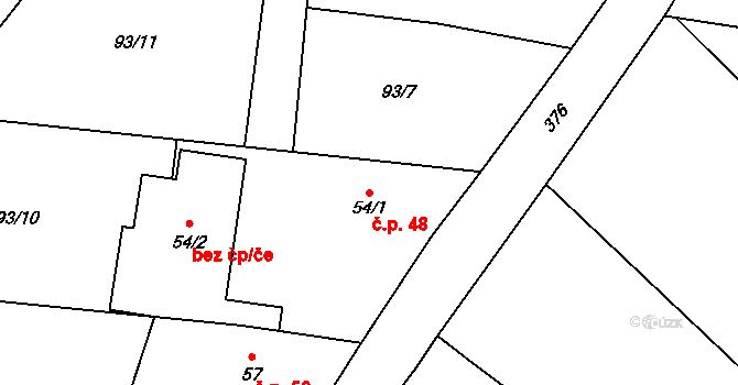 Honbice 48 na parcele st. 54/1 v KÚ Honbice, Katastrální mapa