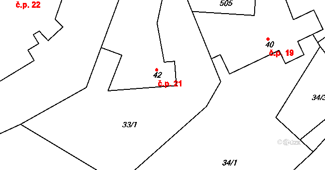Hoješín 21, Seč na parcele st. 42 v KÚ Hoješín, Katastrální mapa