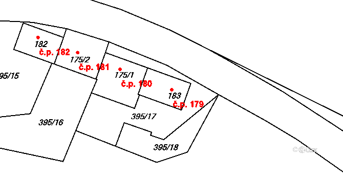 Rosice 179 na parcele st. 183 v KÚ Rosice u Chrasti, Katastrální mapa