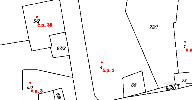 Hodonín 2 na parcele st. 4 v KÚ Hodonín u Nasavrk, Katastrální mapa