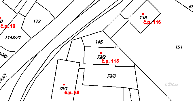 Uhelná 115 na parcele st. 79/2 v KÚ Uhelná, Katastrální mapa