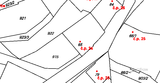 Hrnčíře 24, Vilice na parcele st. 65 v KÚ Vilice, Katastrální mapa