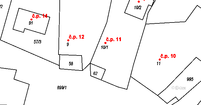 Ždánov 11 na parcele st. 10/1 v KÚ Ždánov, Katastrální mapa
