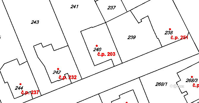 Josefov 203, Jaroměř na parcele st. 240 v KÚ Josefov u Jaroměře, Katastrální mapa