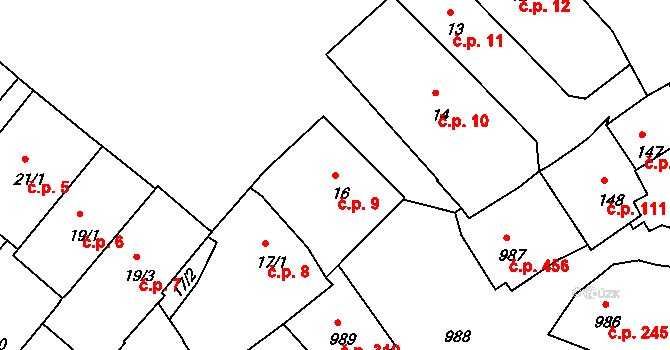 Štramberk 9 na parcele st. 16 v KÚ Štramberk, Katastrální mapa