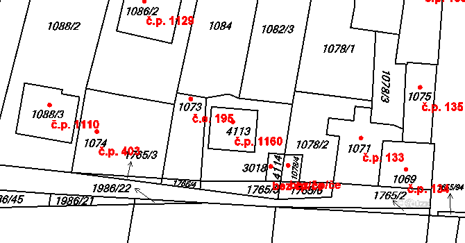 Sadská 1160 na parcele st. 4113 v KÚ Sadská, Katastrální mapa