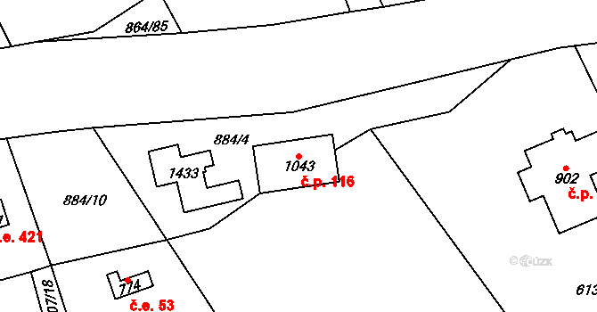 Bojov 116, Čisovice na parcele st. 1043 v KÚ Čisovice, Katastrální mapa