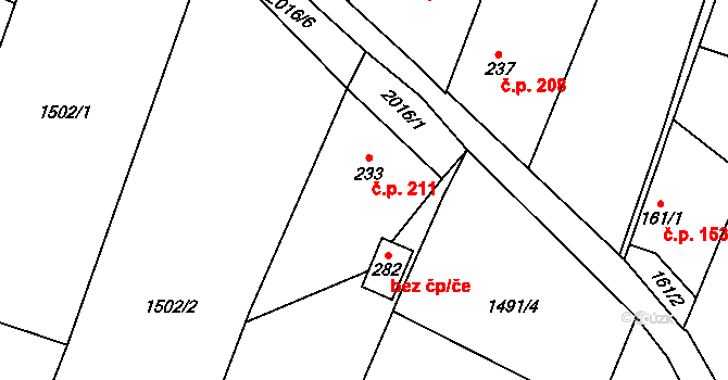 Kounov 211 na parcele st. 233 v KÚ Kounov u Rakovníka, Katastrální mapa