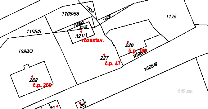 Šanov 47 na parcele st. 227 v KÚ Šanov u Rakovníka, Katastrální mapa