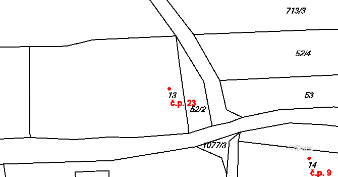 Metánov 23, Častrov na parcele st. 13 v KÚ Metánov, Katastrální mapa