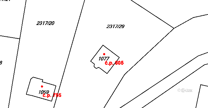 Lučany nad Nisou 805 na parcele st. 1077 v KÚ Lučany nad Nisou, Katastrální mapa