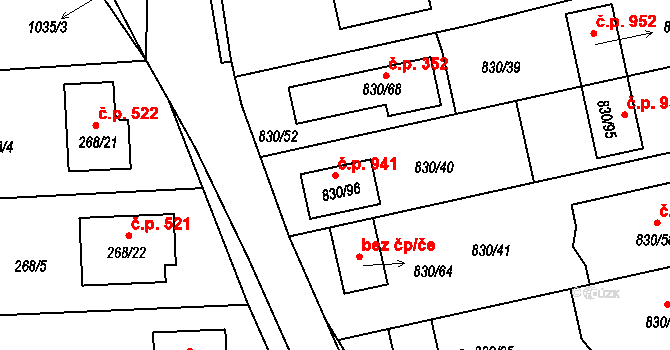 Srubec 941 na parcele st. 830/96 v KÚ Srubec, Katastrální mapa