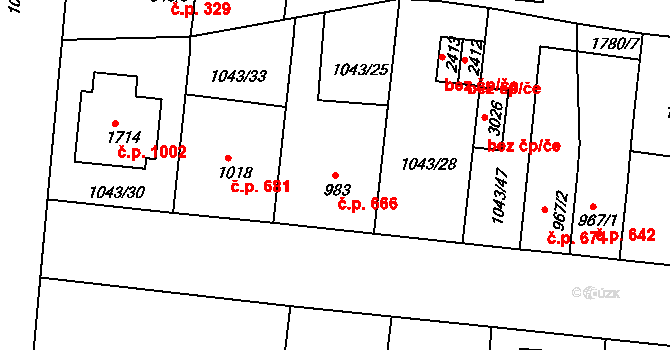 Vodňany II 666, Vodňany na parcele st. 983 v KÚ Vodňany, Katastrální mapa