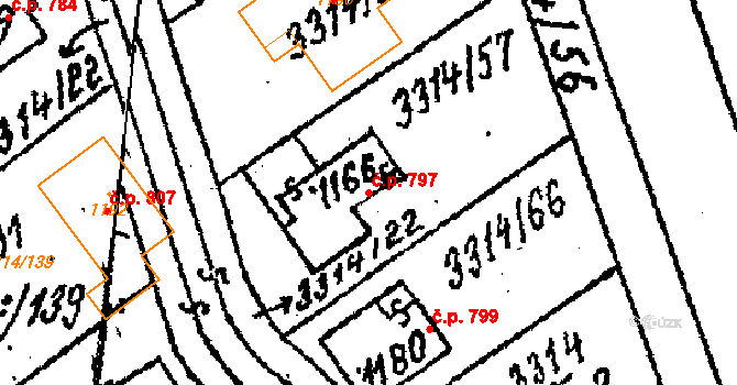 Tvrdonice 797 na parcele st. 1166 v KÚ Tvrdonice, Katastrální mapa