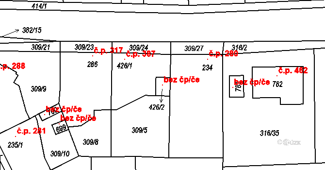 Černčice 96282037 na parcele st. 426/2 v KÚ Černčice u Loun, Katastrální mapa