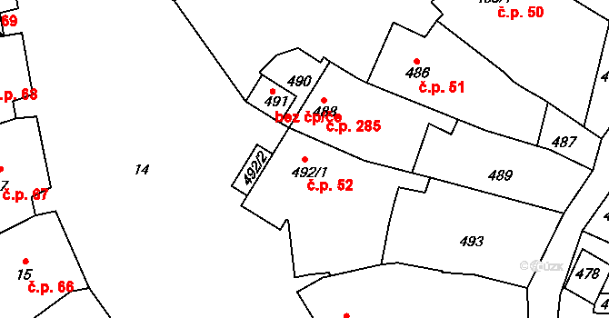 Šitbořice 52 na parcele st. 492/1 v KÚ Šitbořice, Katastrální mapa