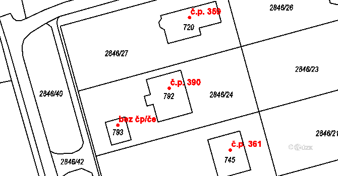 Janov 390 na parcele st. 792 v KÚ Janov u Litomyšle, Katastrální mapa