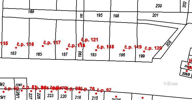 Seloutky 118 na parcele st. 193 v KÚ Seloutky, Katastrální mapa