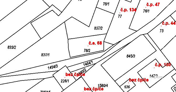 Velký Beranov 68 na parcele st. 78/2 v KÚ Velký Beranov, Katastrální mapa