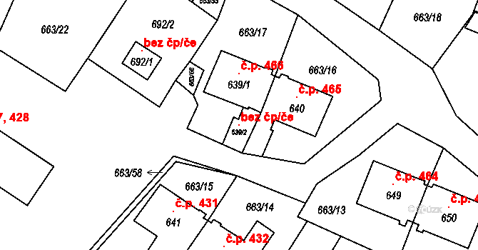 Milovice 107218038 na parcele st. 639/2 v KÚ Milovice nad Labem, Katastrální mapa