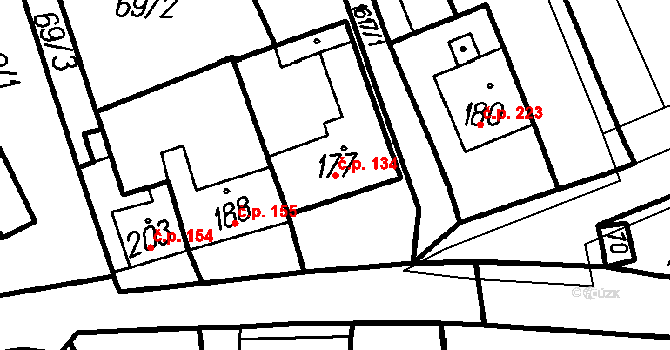 Všechovice 134 na parcele st. 177 v KÚ Všechovice, Katastrální mapa