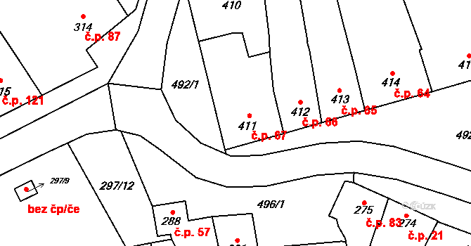 Přerov V-Dluhonice 67, Přerov na parcele st. 411 v KÚ Dluhonice, Katastrální mapa