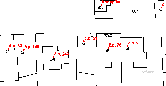 Církvice 51 na parcele st. 64 v KÚ Církvice u Kutné Hory, Katastrální mapa