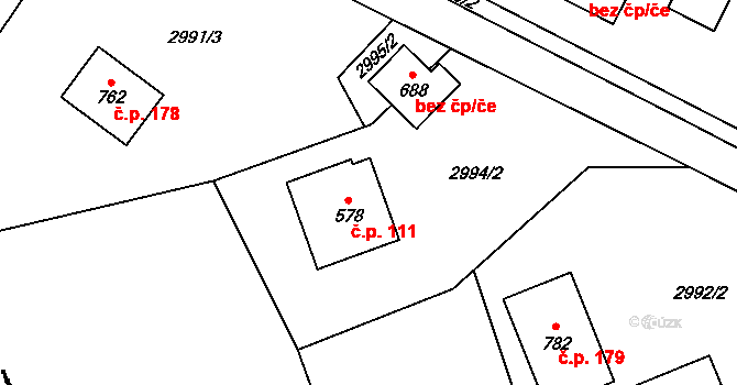 Koberovy 111 na parcele st. 578 v KÚ Koberovy, Katastrální mapa
