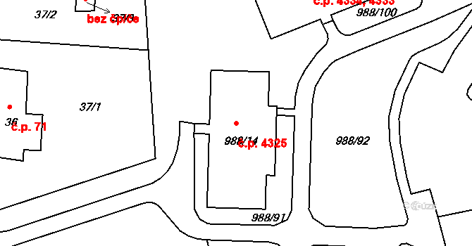 Rýnovice 4325, Jablonec nad Nisou na parcele st. 988/14 v KÚ Rýnovice, Katastrální mapa