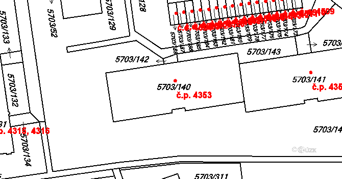 Jihlava 4353 na parcele st. 5703/140 v KÚ Jihlava, Katastrální mapa